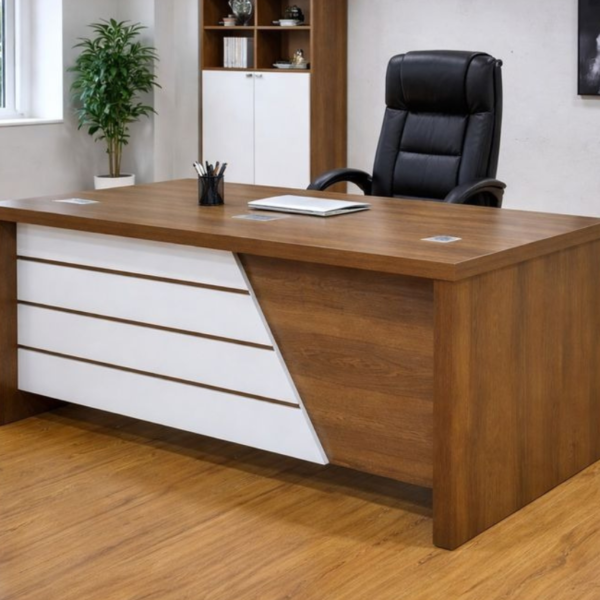 Executive Bow-Front Office Desk with Integrated Pedestal