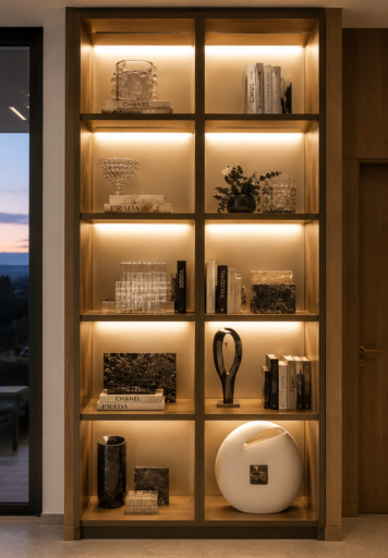 Modern Wooden Display Shelf with LED Lighting