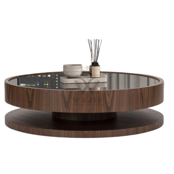 Luxe Round Glass Top Walnut Coffee Table