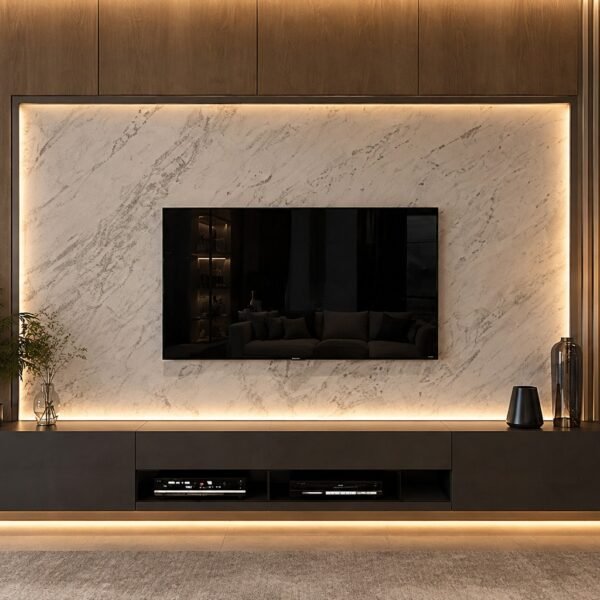 Modern Marble TV Wall Unit with LED Entertainment Console